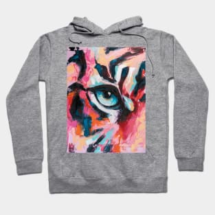 Black Water Tiger. Animal painting big eyes close up canvas art. Beautiful wild tiger head portrait painting. Hoodie